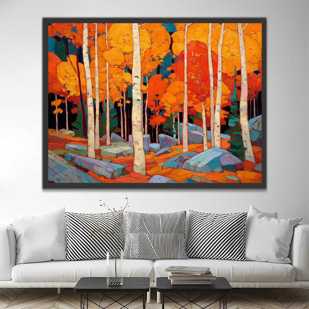 Oranje Berkenbos in de Herfst Schilderen op Nummers