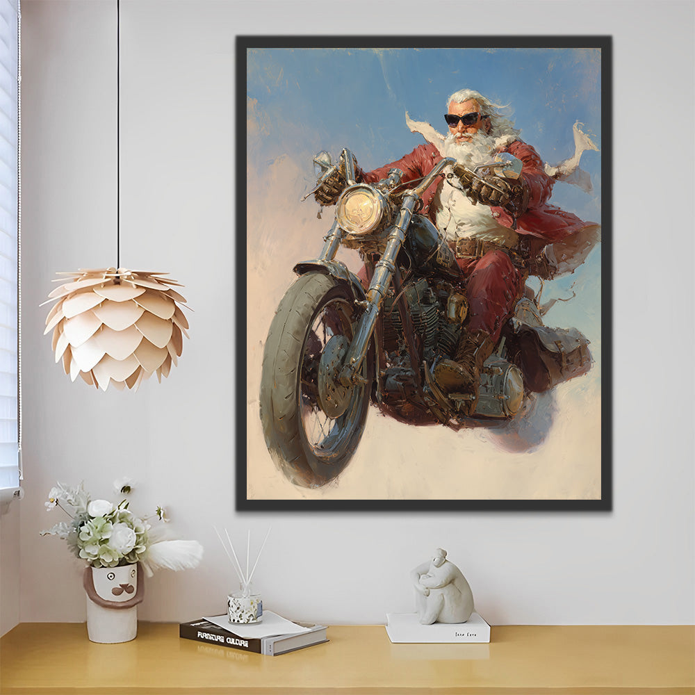 Oude Man in het Rood op een Motorfiets Schilderen op Nummers