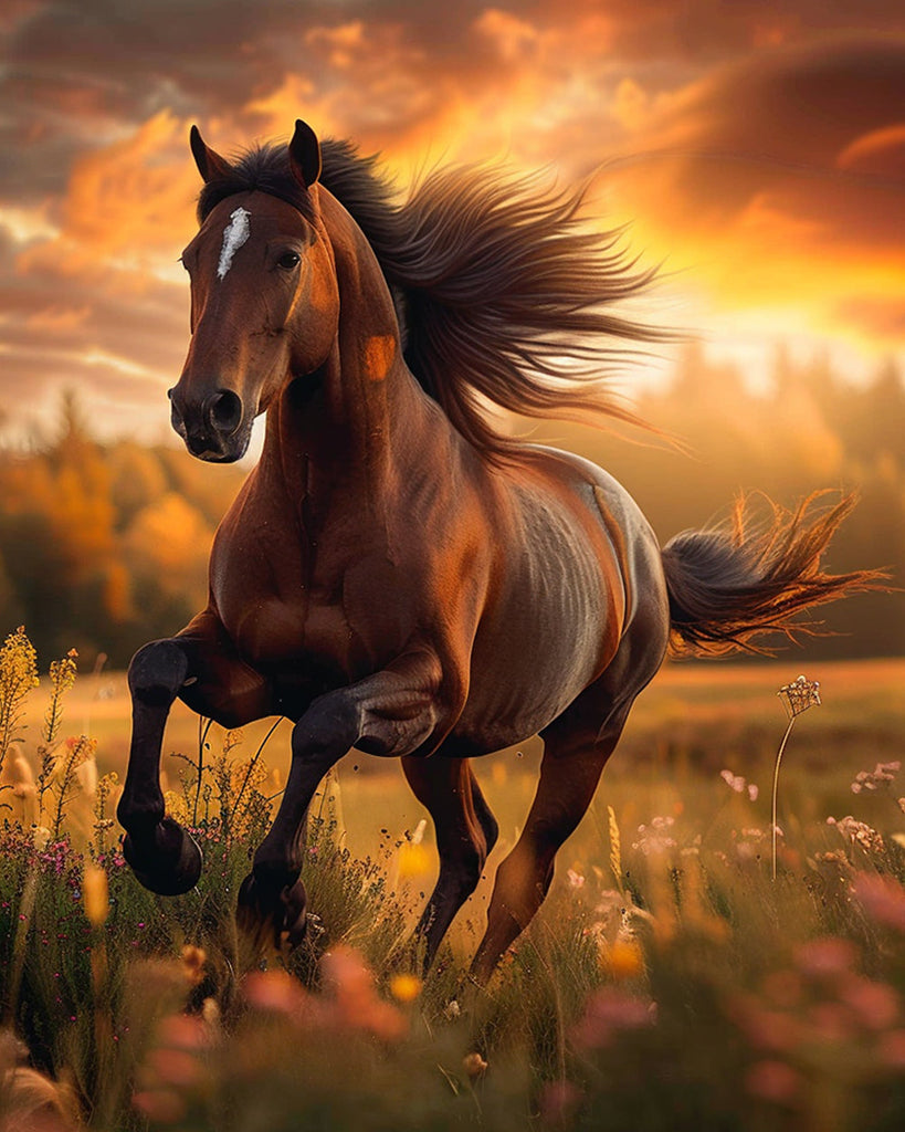 Paard in Galop bij Zonsondergang Schilderen op Nummers