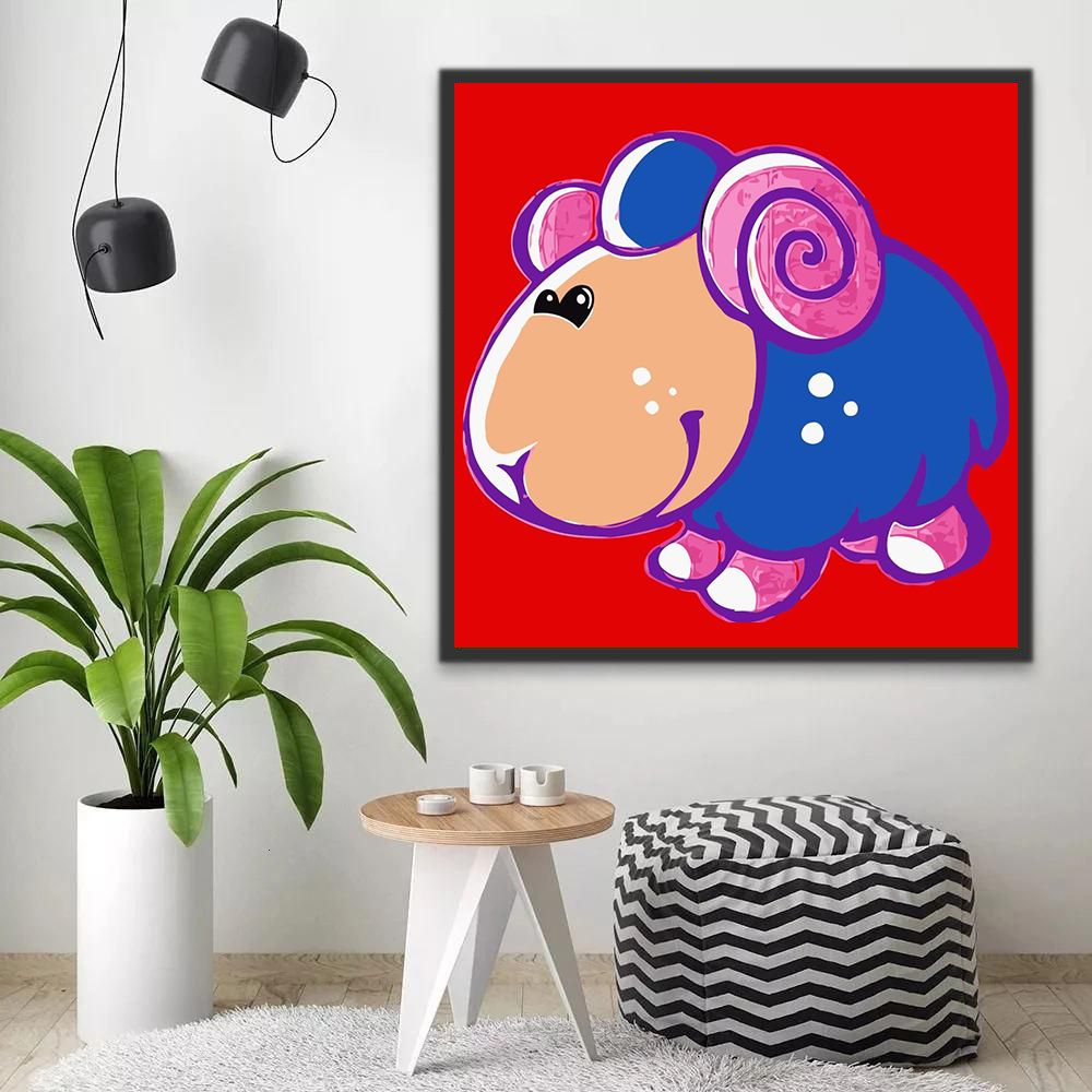 Paars Cartoon Schaap Schilderen op Nummers Kinderen