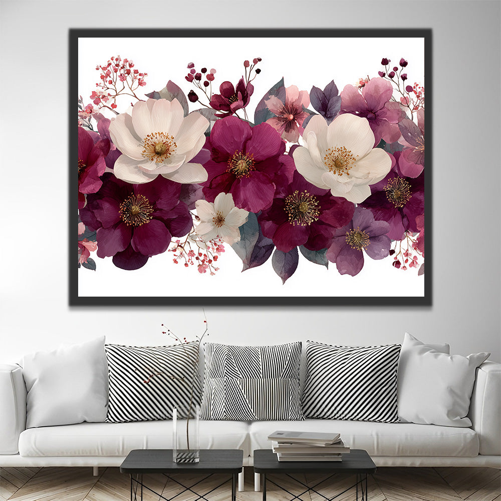 Paarse en Witte Bloemen Schilderen op Nummers