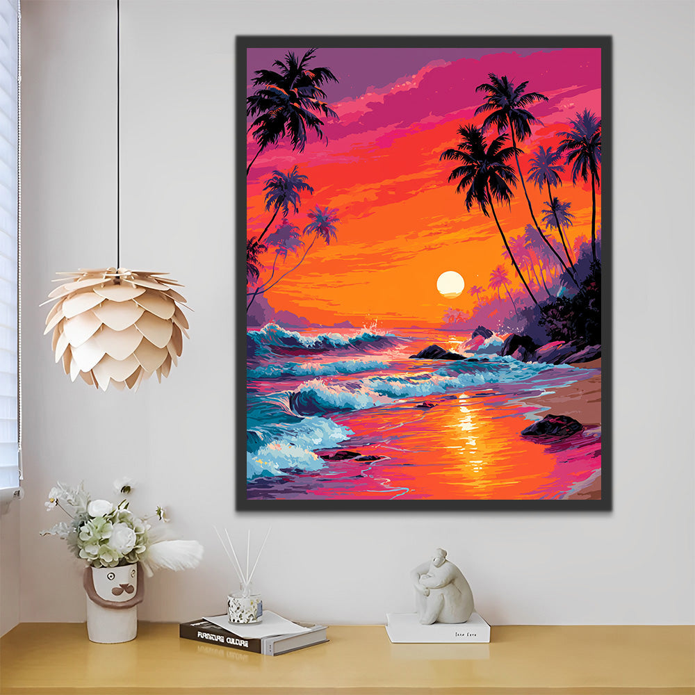 Palmbomen bij Zee bij Zonsondergang Schilderen op Nummers