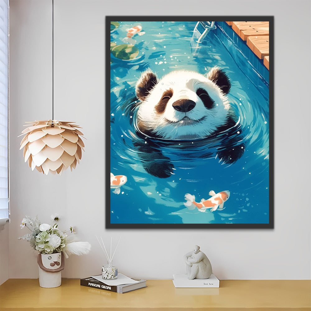 Panda en Vissen in een Vijver Schilderen op Nummers