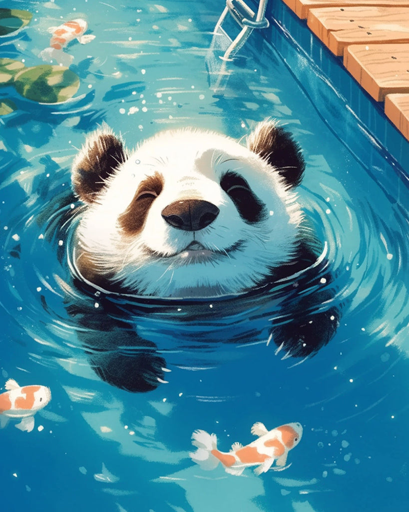 Panda en Vissen in een Vijver Schilderen op Nummers