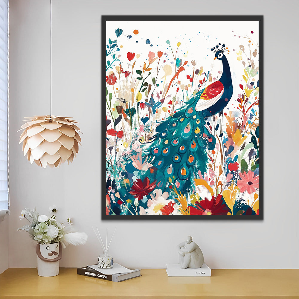 Pauw Omringd door Bloemen Schilderen op Nummers