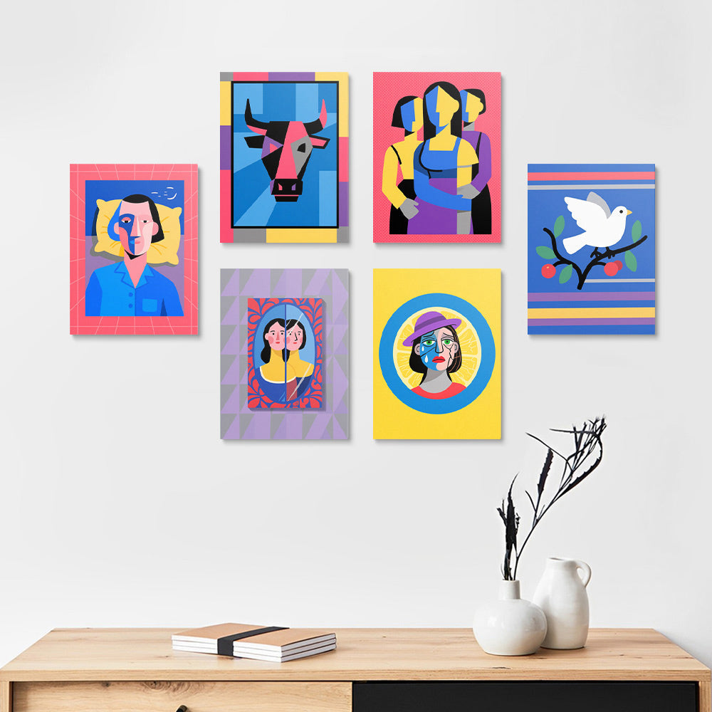Picasso Stijl Cartoon Pop Art 6 Stuks Mini Schilderen op Nummers