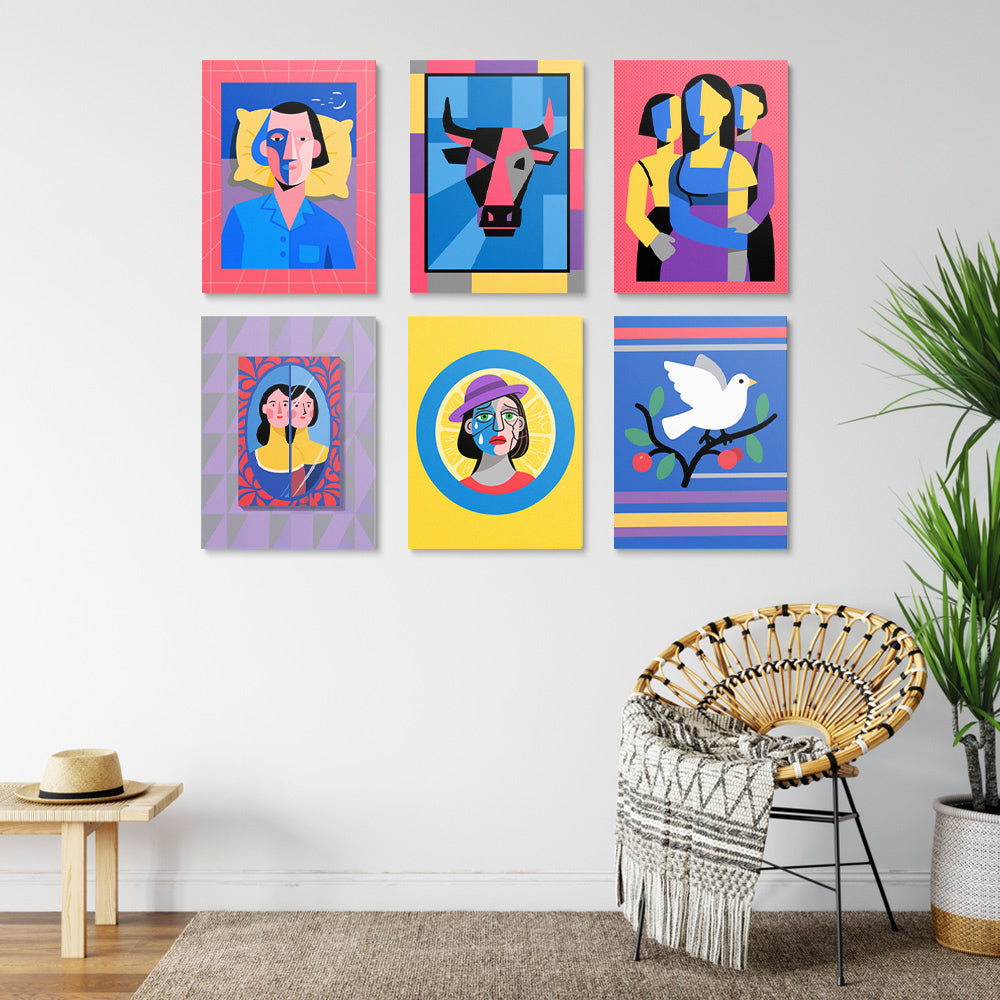Picasso Stijl Cartoon Pop Art 6 Stuks Mini Schilderen op Nummers