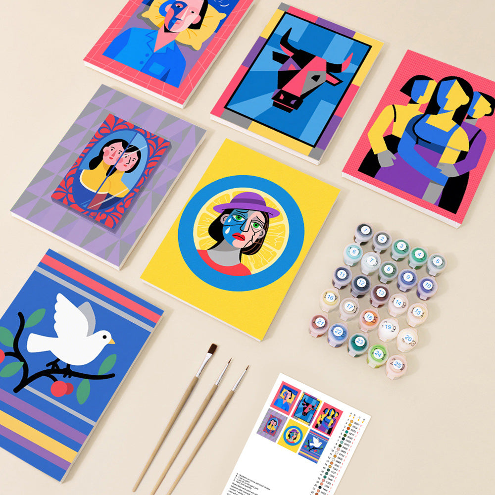 Picasso Stijl Cartoon Pop Art 6 Stuks Mini Schilderen op Nummers
