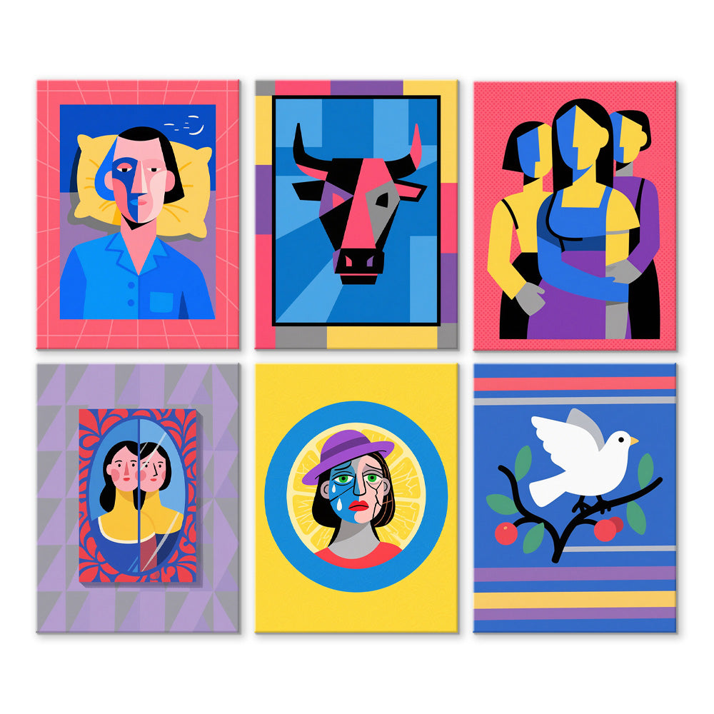 Picasso Stijl Cartoon Pop Art 6 Stuks Mini Schilderen op Nummers