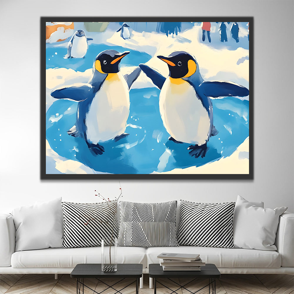 Pinguïns spelen in het water Schilderen op Nummers
