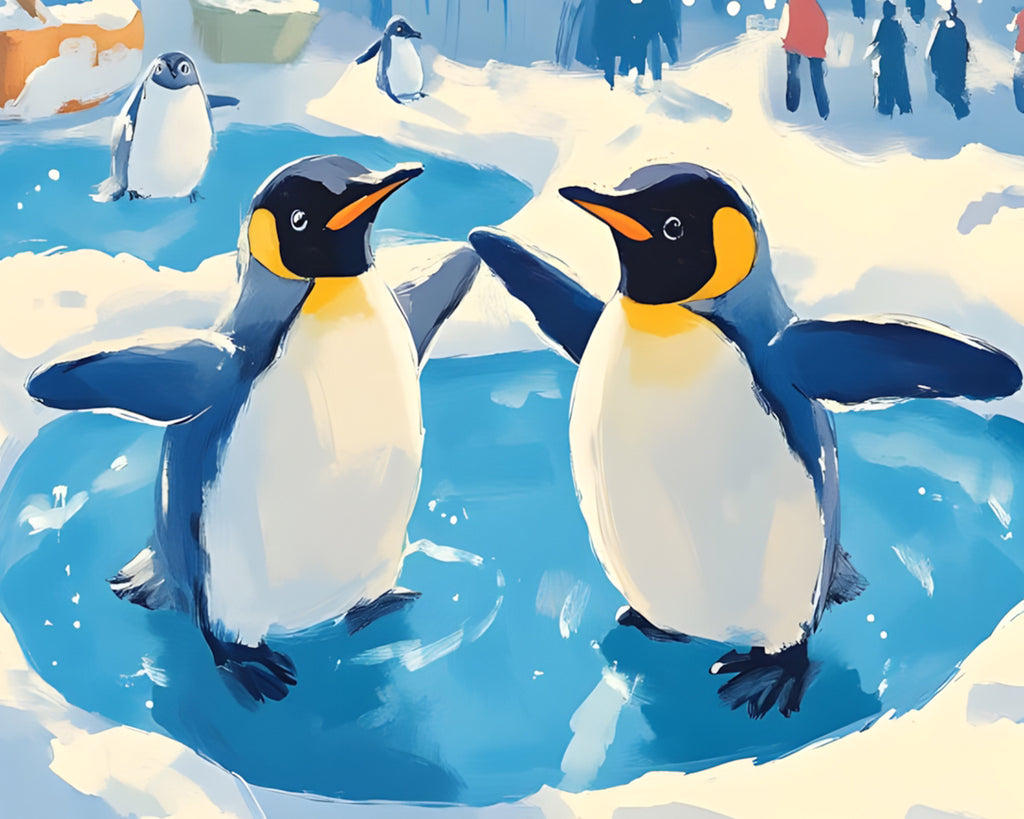 Pinguïns spelen in het water Schilderen op Nummers