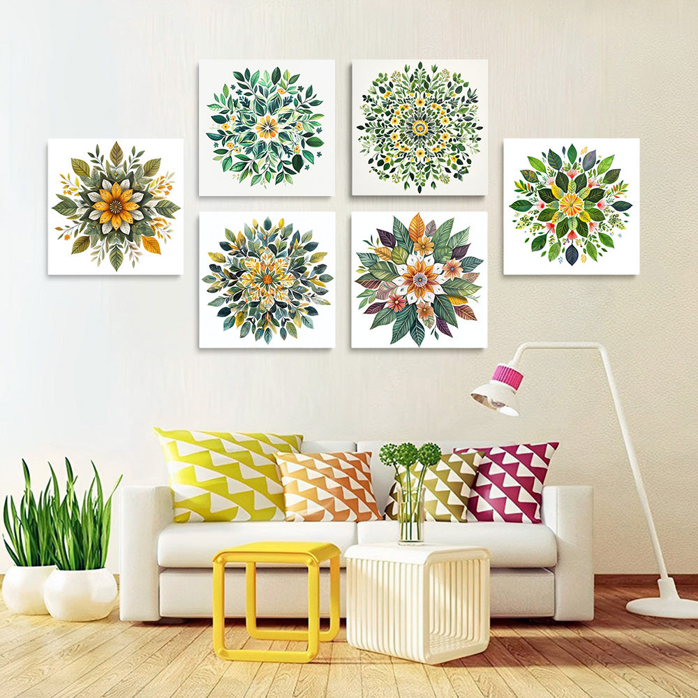 Plantenbladeren Mandala 6 Stuks Mini Schilderen op Nummers