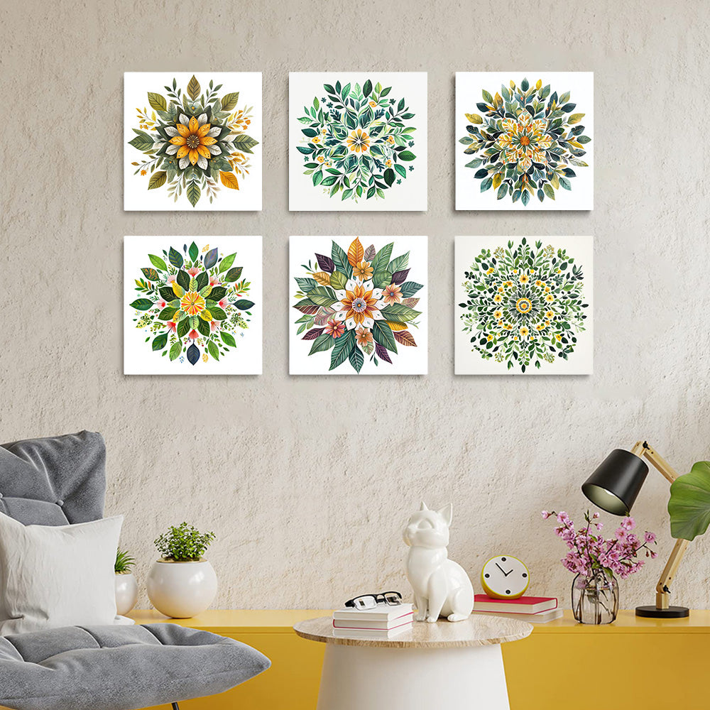 Plantenbladeren Mandala 6 Stuks Mini Schilderen op Nummers