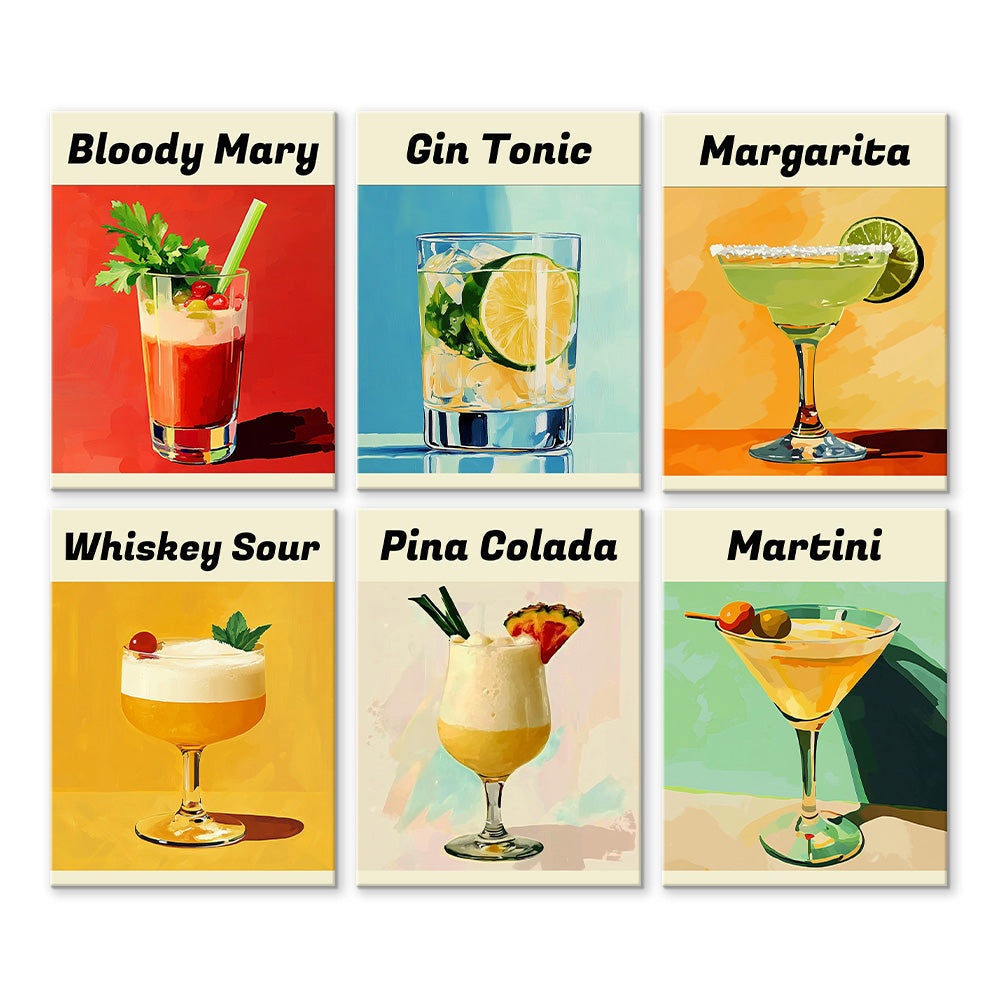 Populaire Cocktails 6 Stuks Mini Schilderen op Nummers