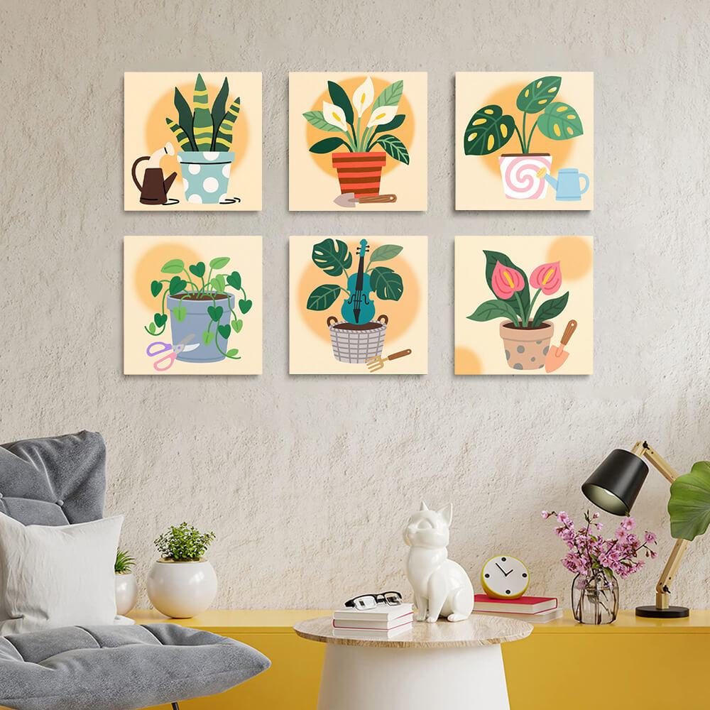 Pot Tropische Planten 6 Stuks Mini Schilderen op Nummers