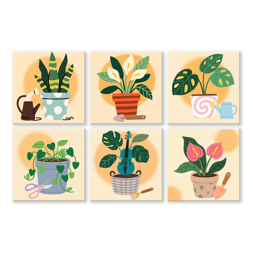Pot Tropische Planten 6 Stuks Mini Schilderen op Nummers