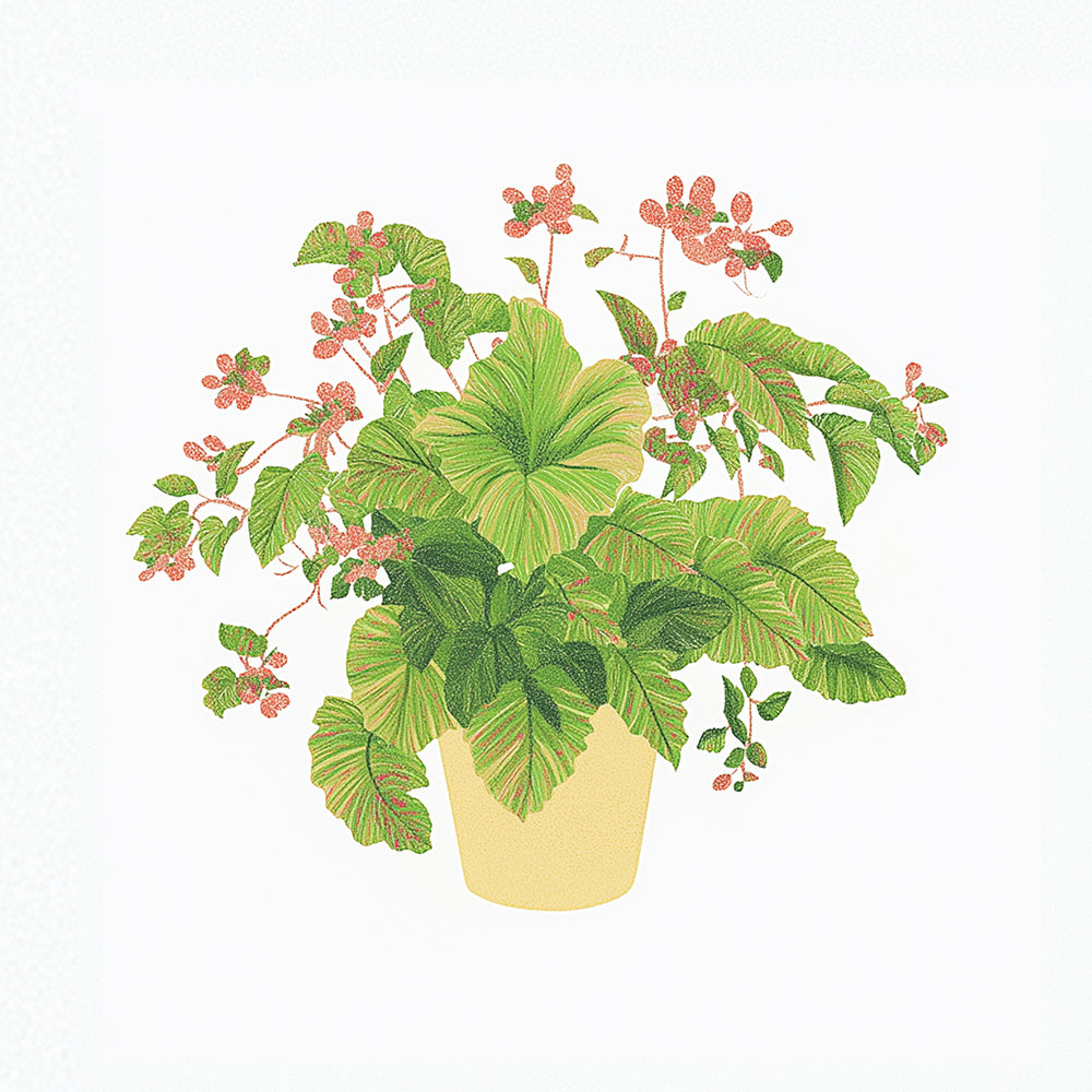 Potplanten met Zachtgroene Bladeren en Roze Bloemen Mini Schilderen op Nummers
