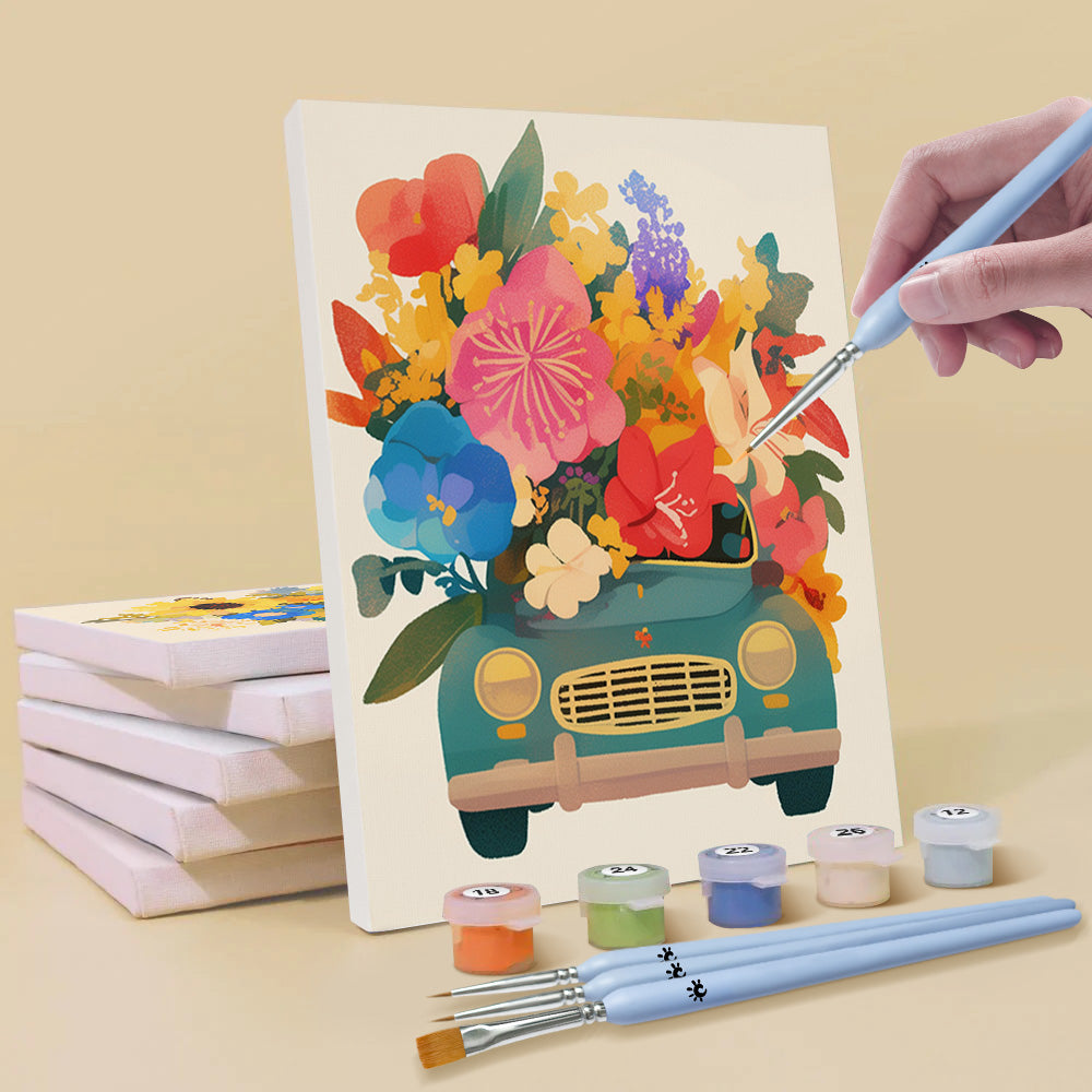 Prachtige Bloemen in Auto’s 6 Stuks Mini Schilderen op Nummers