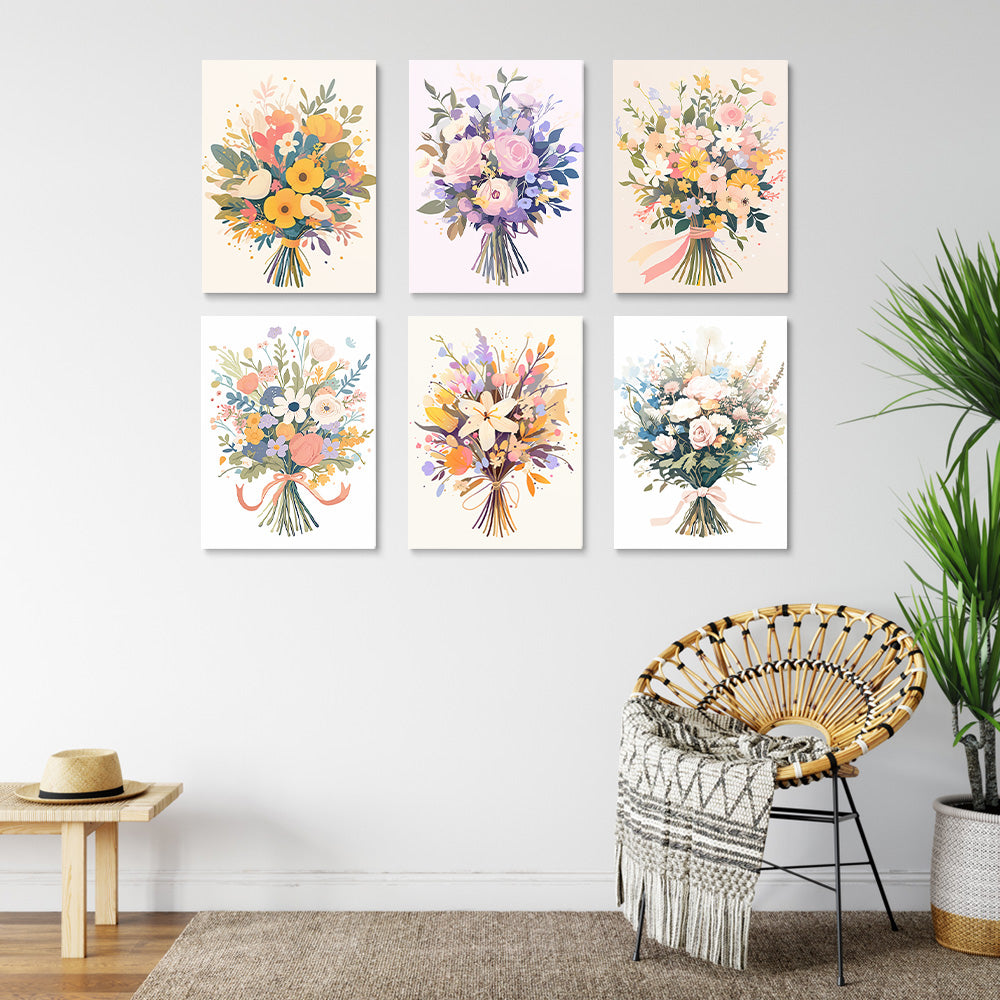 Prachtige Bloemenboeketten 6 Stuks Mini Schilderen op Nummers