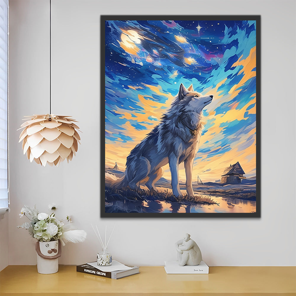 Prachtige Lucht en Wolf Schilderen op Nummers
