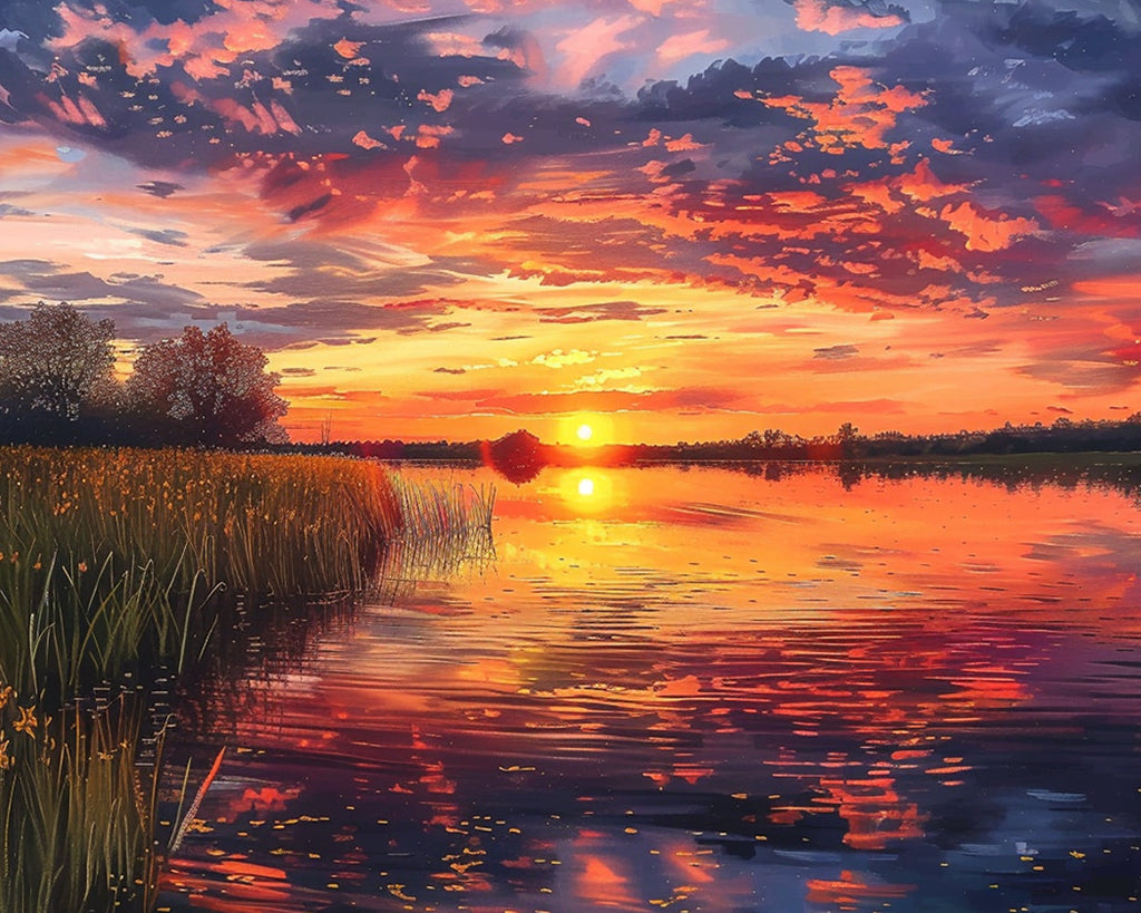 Prachtige Zonsondergangen en Riet Schilderen op Nummers