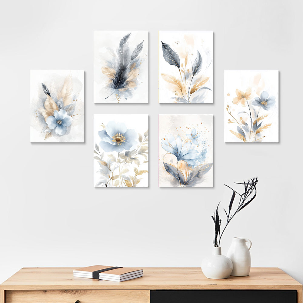 Pure Bloemen en Veren 6 Stuks Mini Schilderen op Nummers