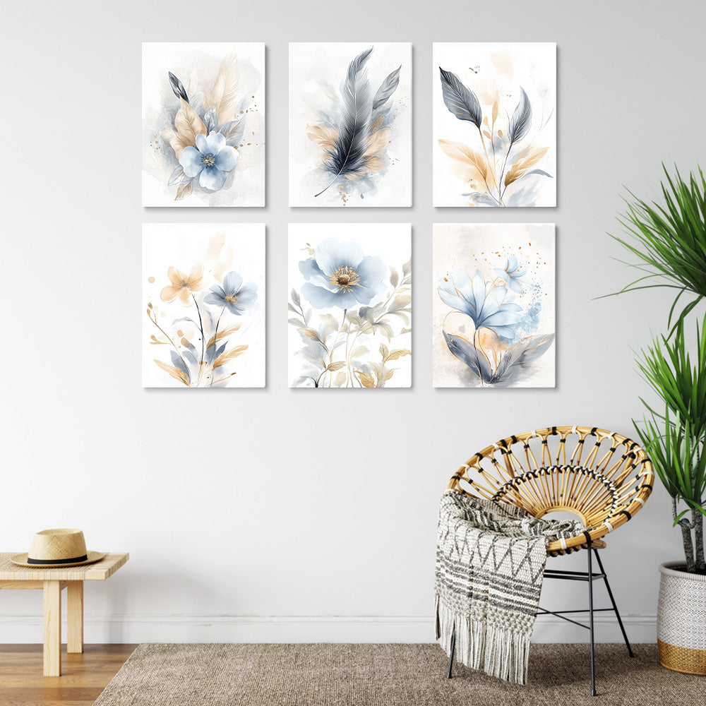 Pure Bloemen en Veren 6 Stuks Mini Schilderen op Nummers