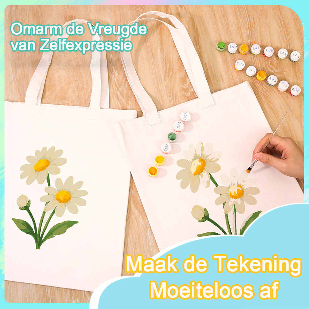 Puur Kleine Madelief Canvas Tote Bag Schilderen op Nummers