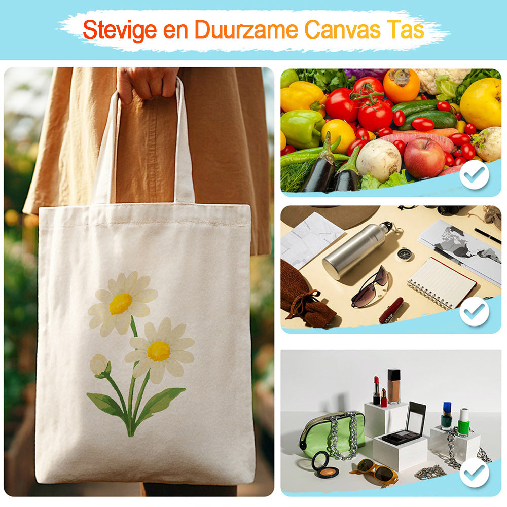 Puur Kleine Madelief Canvas Tote Bag Schilderen op Nummers