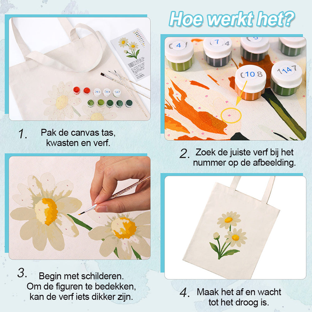 Puur Kleine Madelief Canvas Tote Bag Schilderen op Nummers