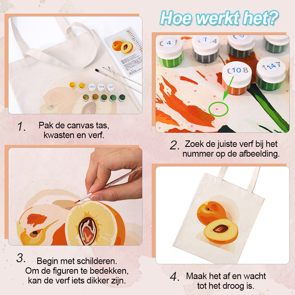 Rijpe Abrikozen Canvas Tote Bag Schilderen op Nummers