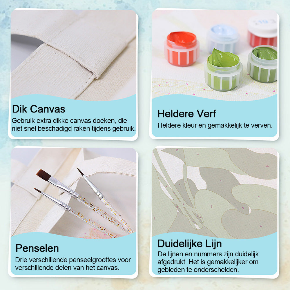 Rode Bloem en Groene Blad Kamerplanten Canvas Tote Bag Schilderen op Nummers