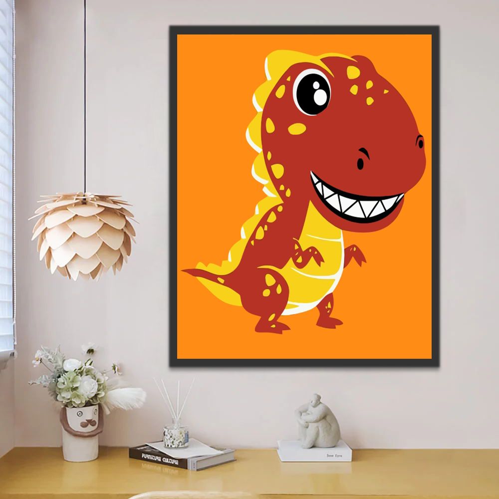 Rode Cartoon Dinosaurus Schilderen op Nummers Kinderen