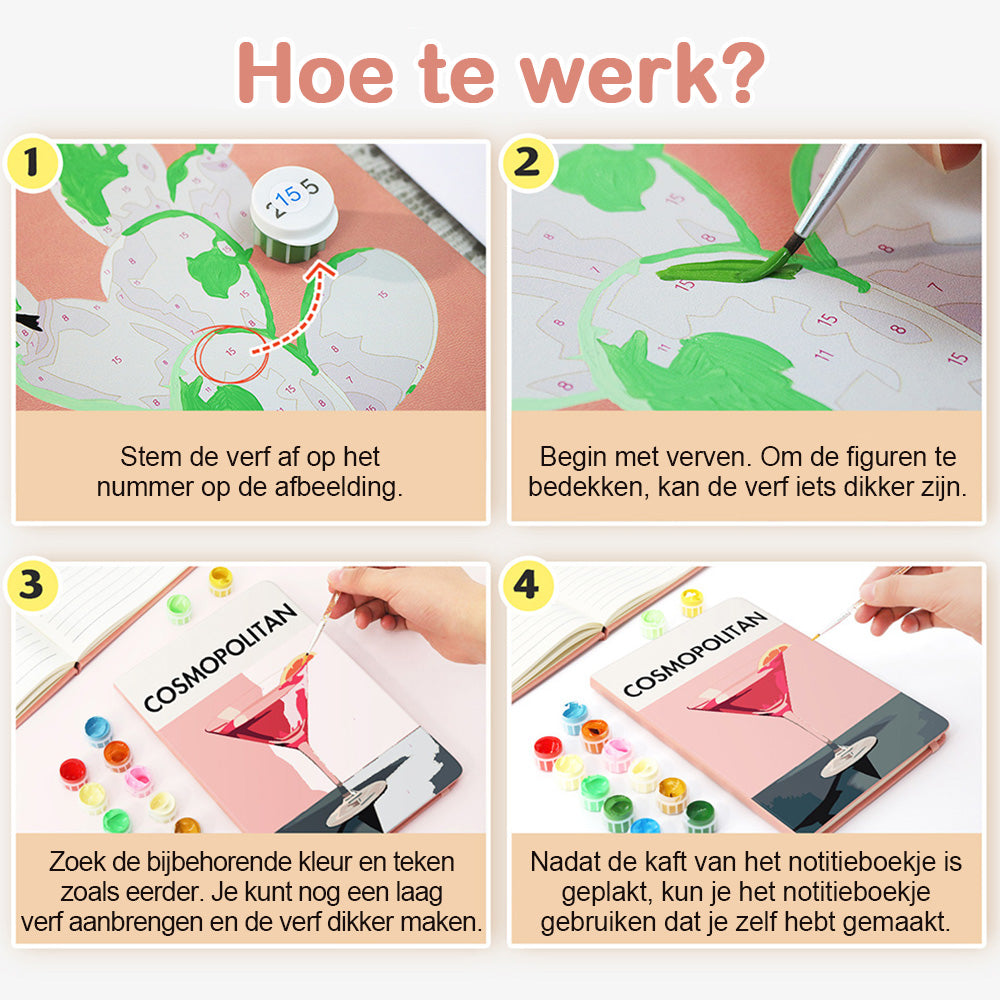 Rode Cocktail Notitieboek Schilderen op Nummers