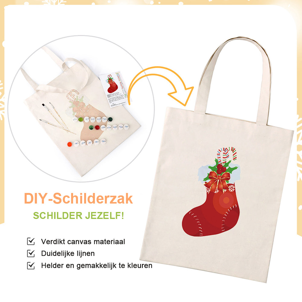 Rode Kerstsok Canvas Tote Bag Schilderen op Nummers