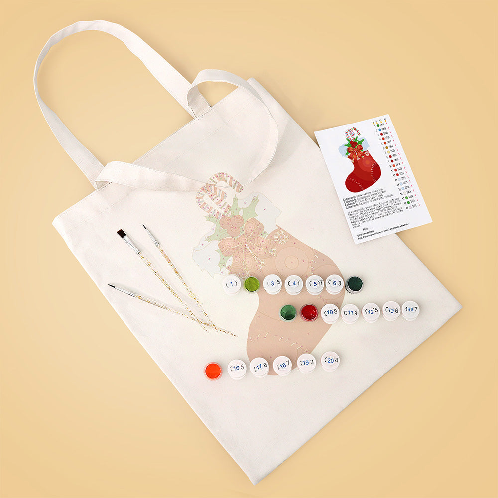 Rode Kerstsok Canvas Tote Bag Schilderen op Nummers