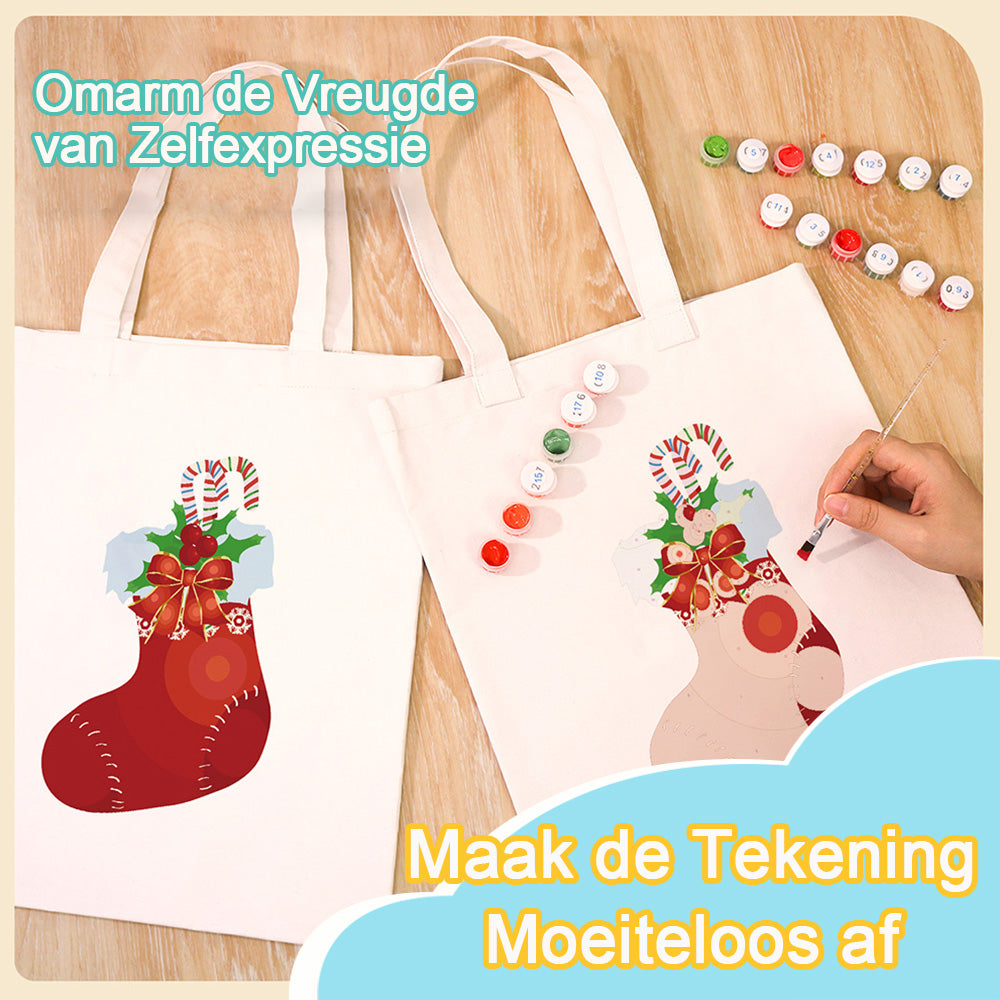 Rode Kerstsok Canvas Tote Bag Schilderen op Nummers