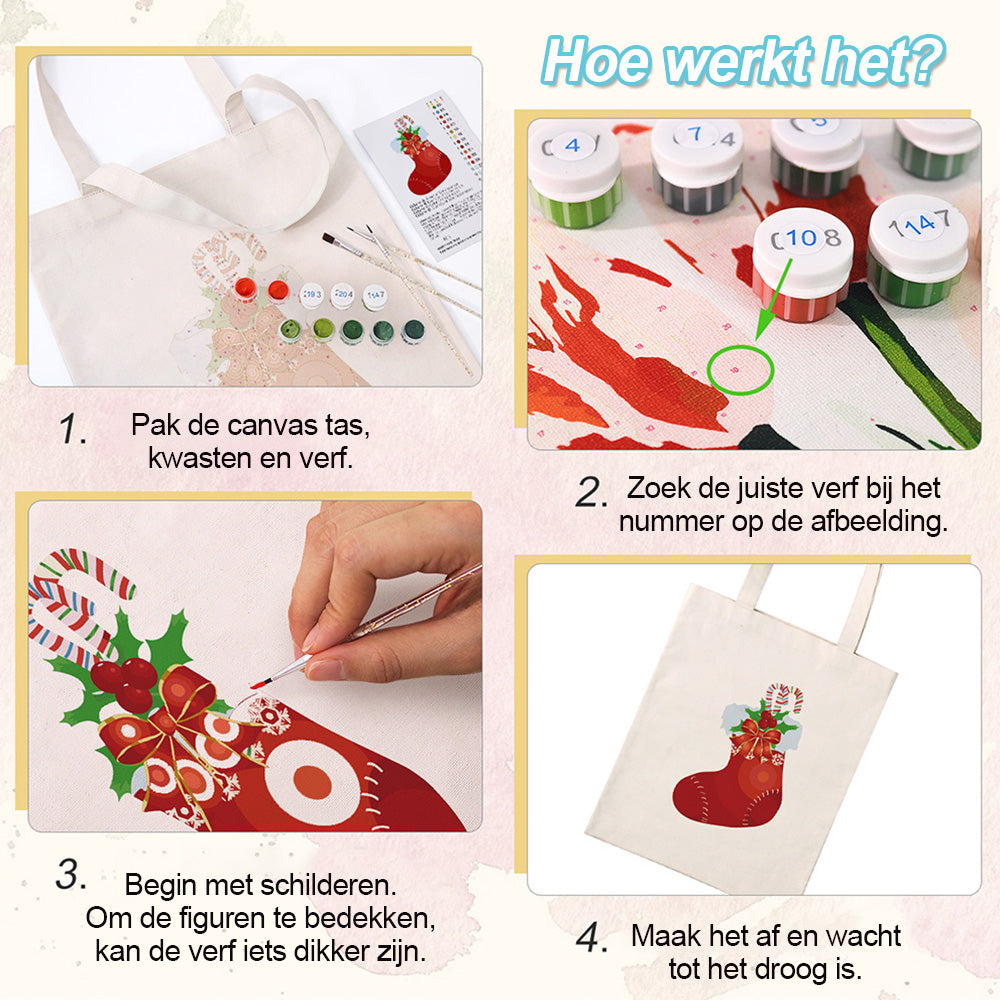 Rode Kerstsok Canvas Tote Bag Schilderen op Nummers