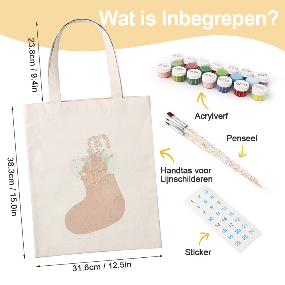 Rode Kerstsok Canvas Tote Bag Schilderen op Nummers