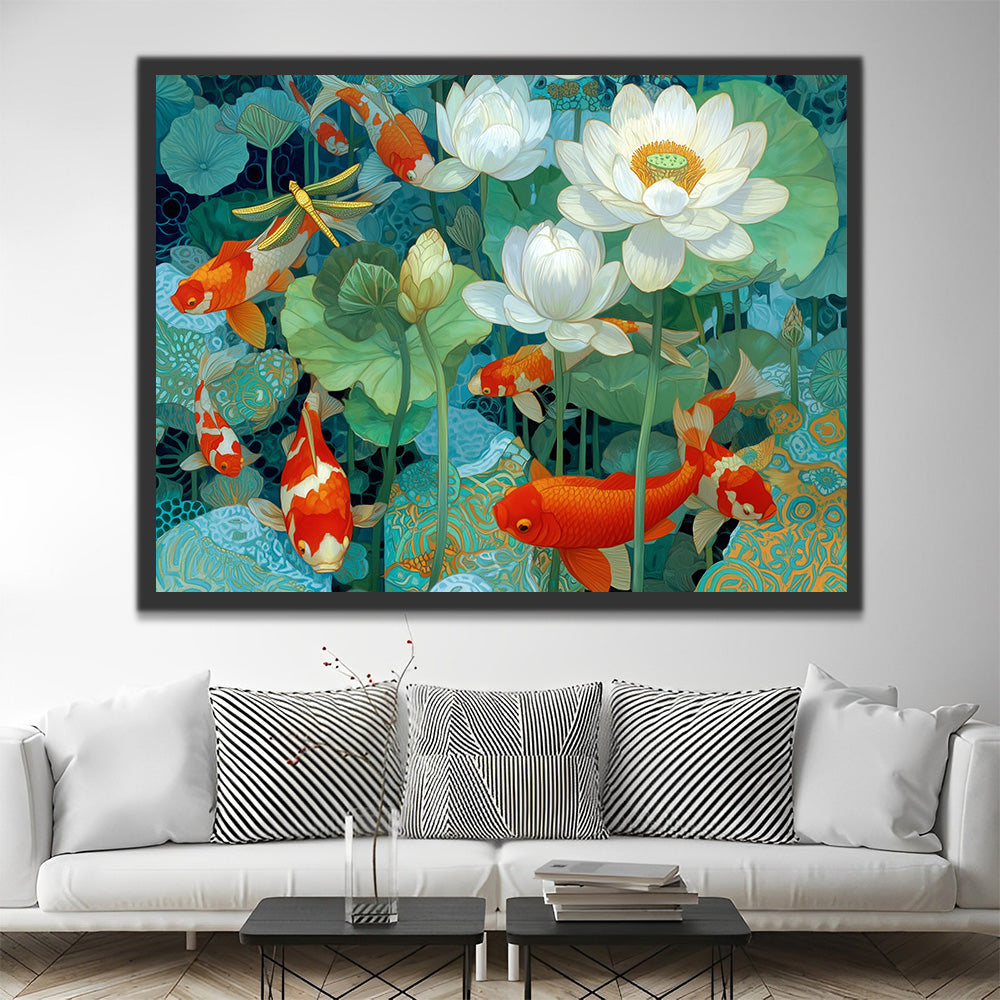 Rode koi in een Witte Lotusvijver Schilderen op Nummers