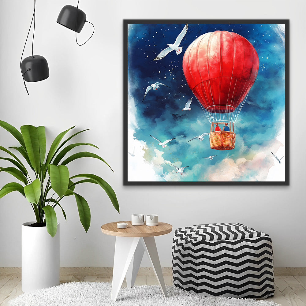 Rode Luchtballon in een Dromerige Hemel Schilderen op Nummers