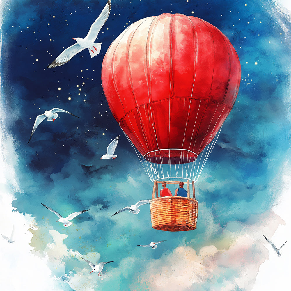 Rode Luchtballon in een Dromerige Hemel Schilderen op Nummers