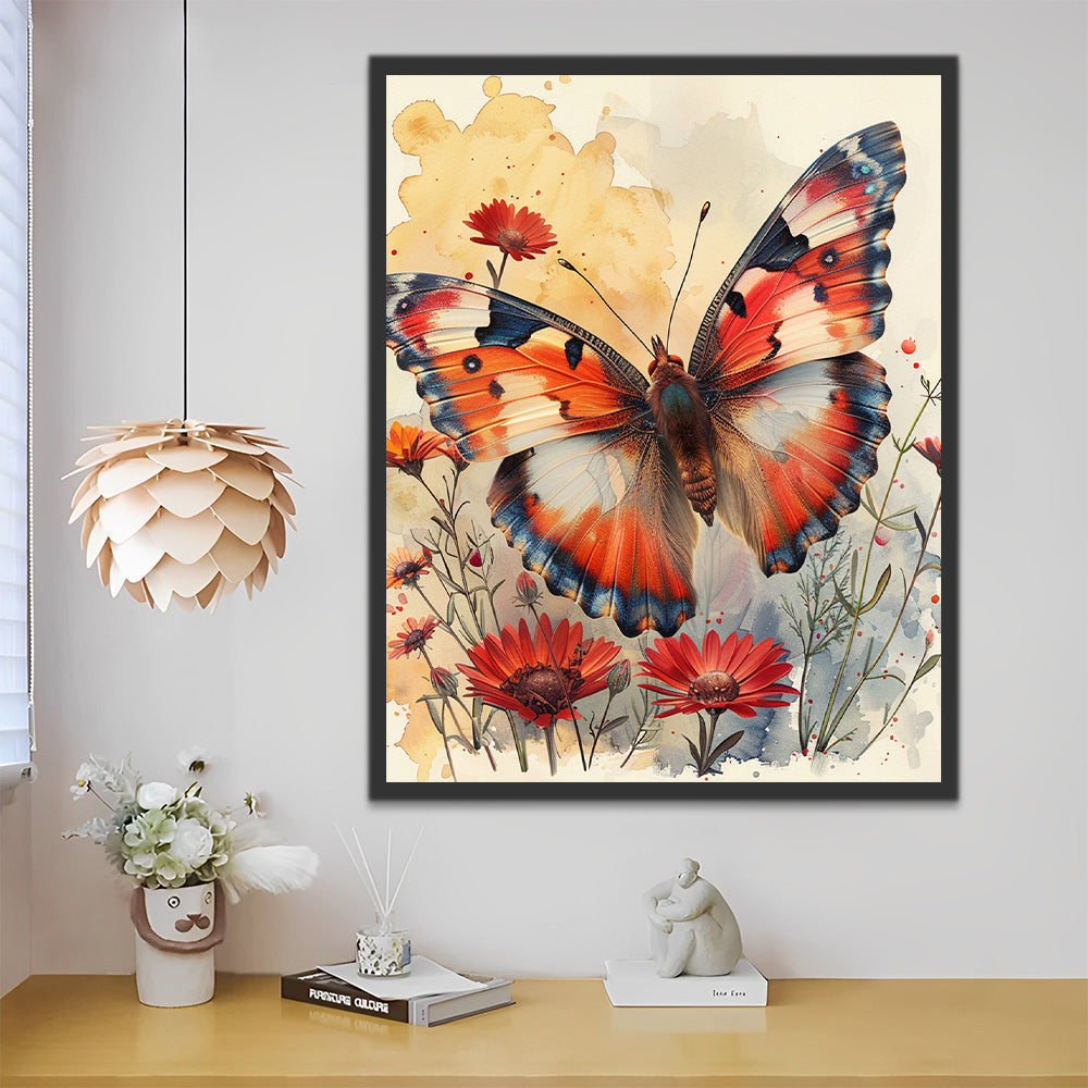 Rode margrieten en vlinder Schilderen op Nummers