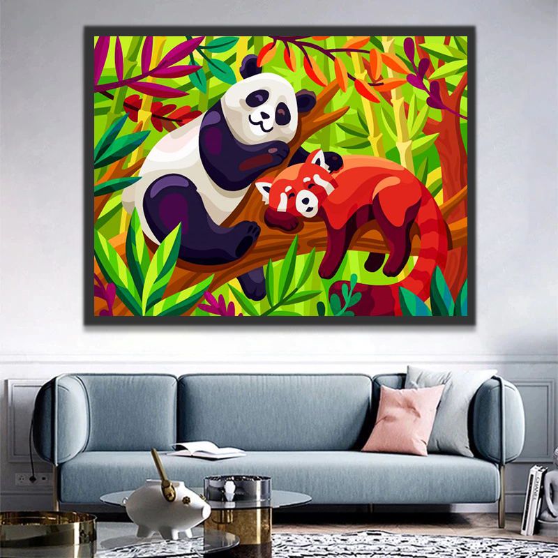 Rode Panda en Panda in Boom Schilderen op Nummers Kinderen