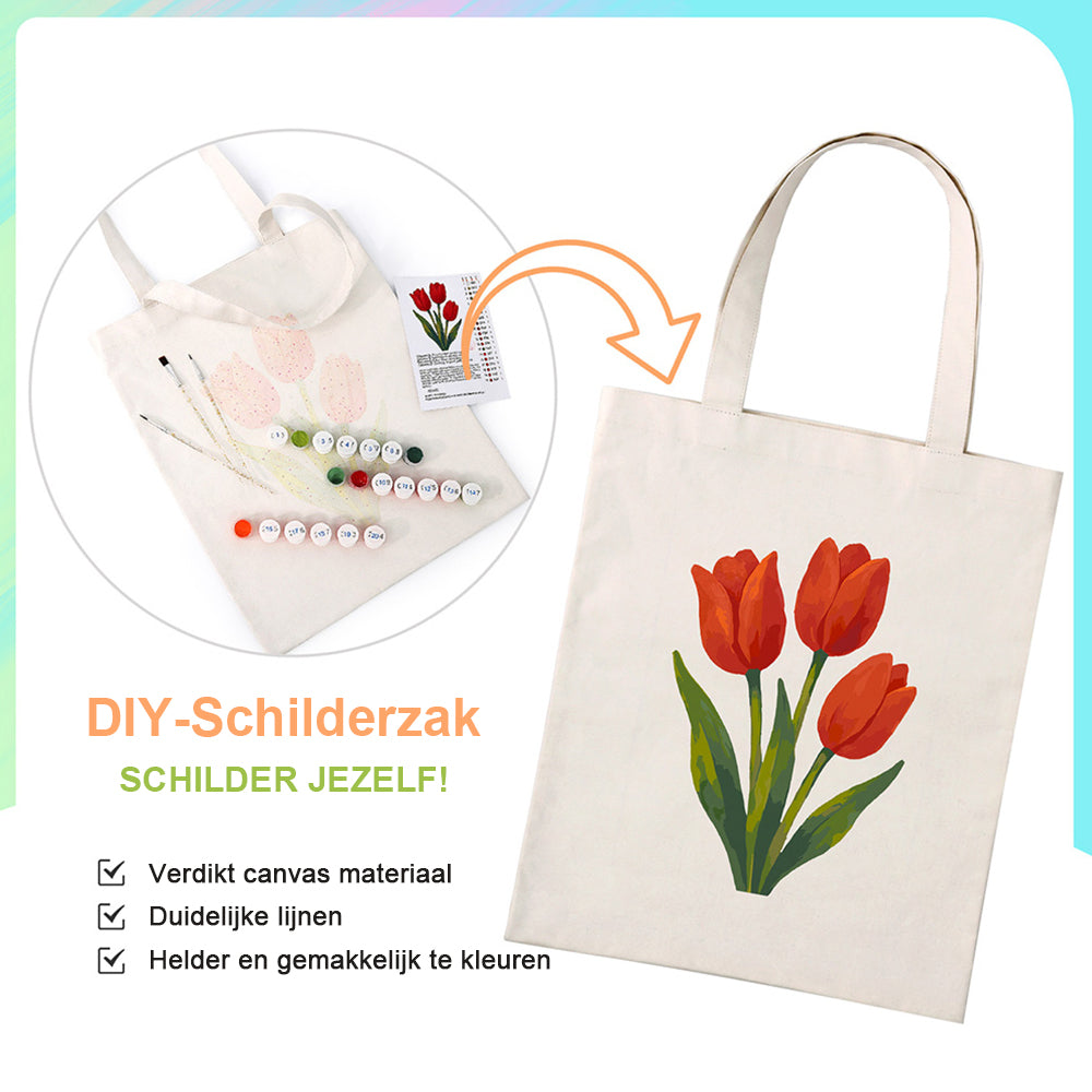 Rode Tulpen Canvas Tote Bag Schilderen op Nummers