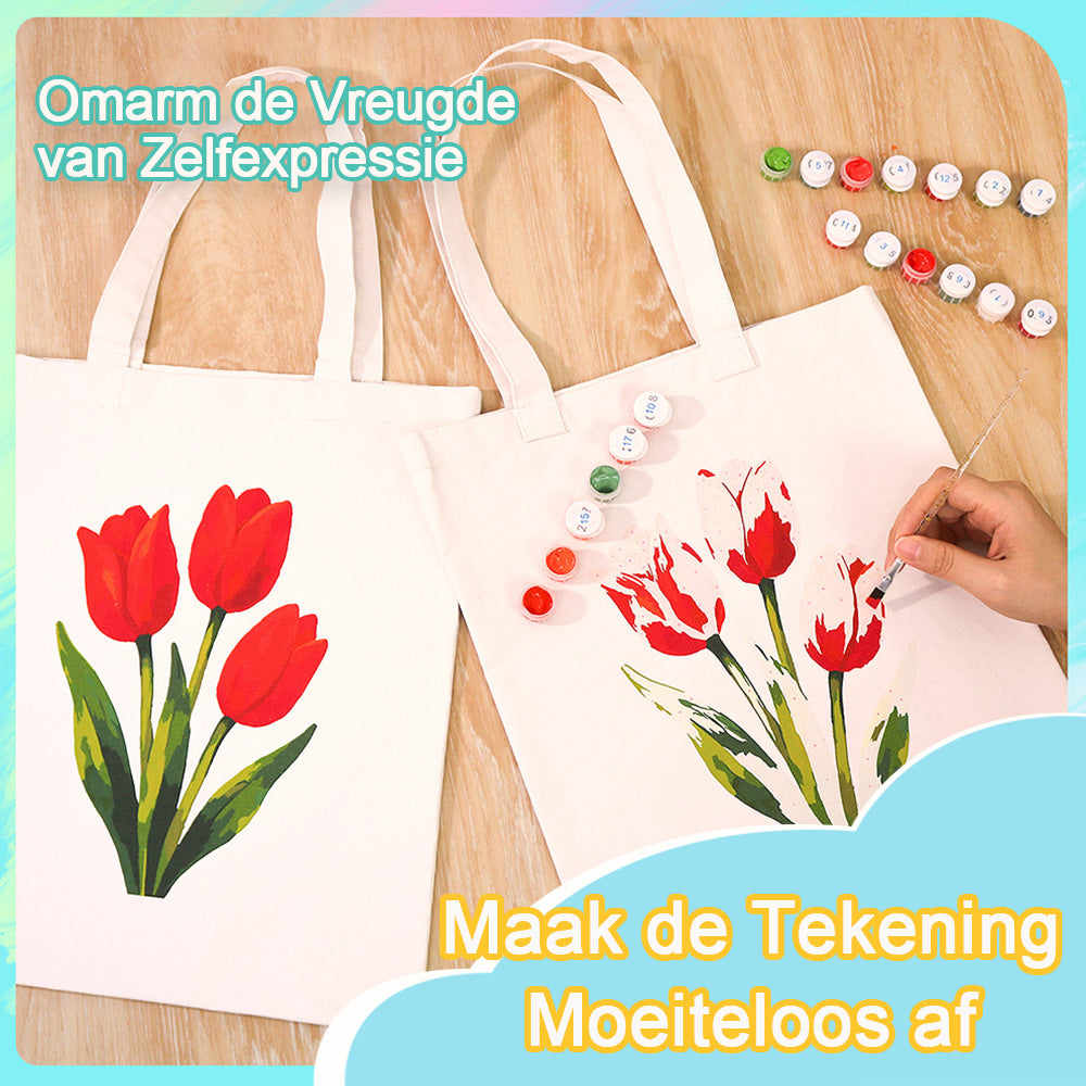 Rode Tulpen Canvas Tote Bag Schilderen op Nummers