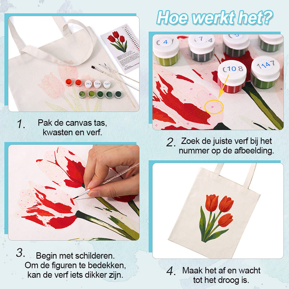 Rode Tulpen Canvas Tote Bag Schilderen op Nummers
