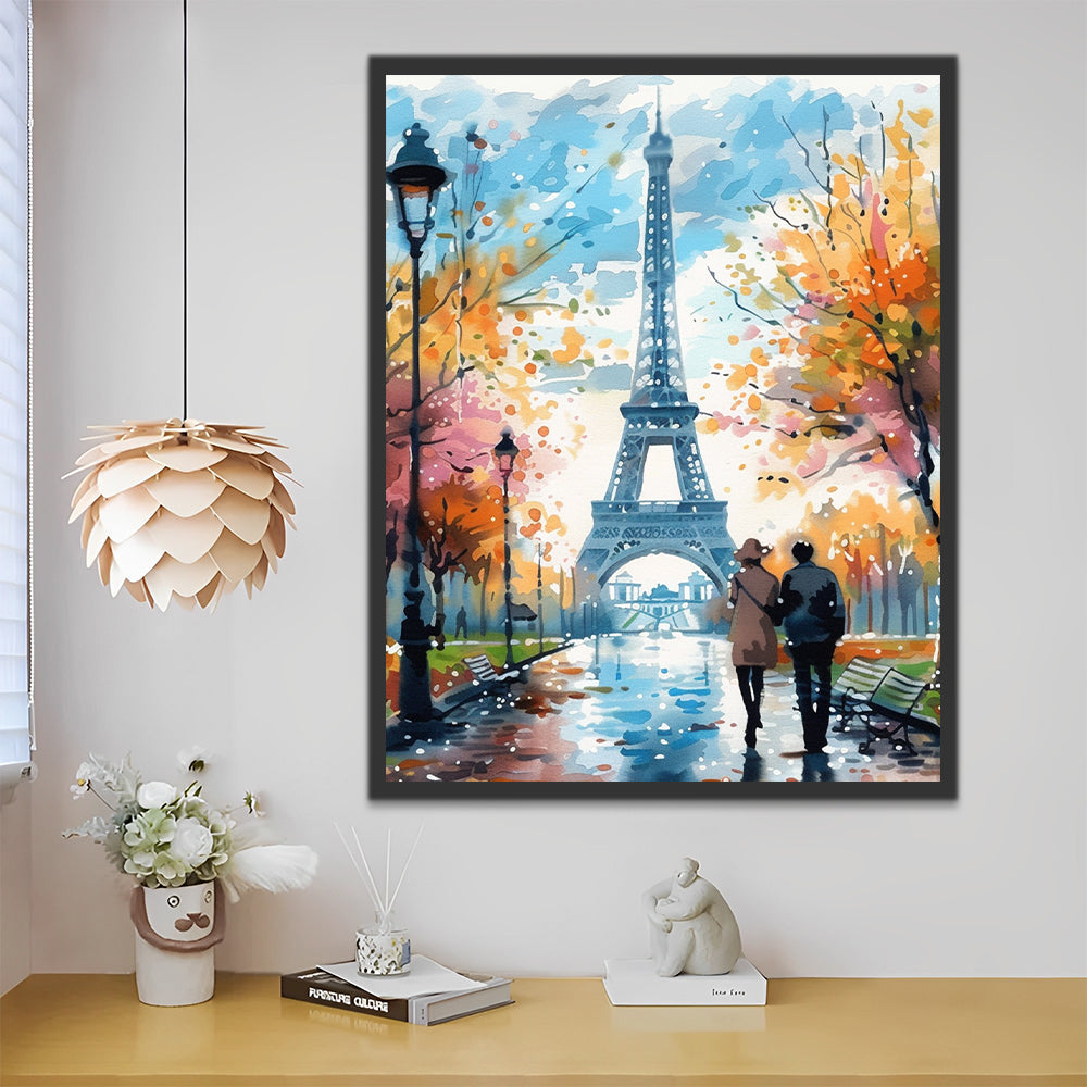 Romantische Wandeling naar Eiffeltoren Schilderen op Nummers