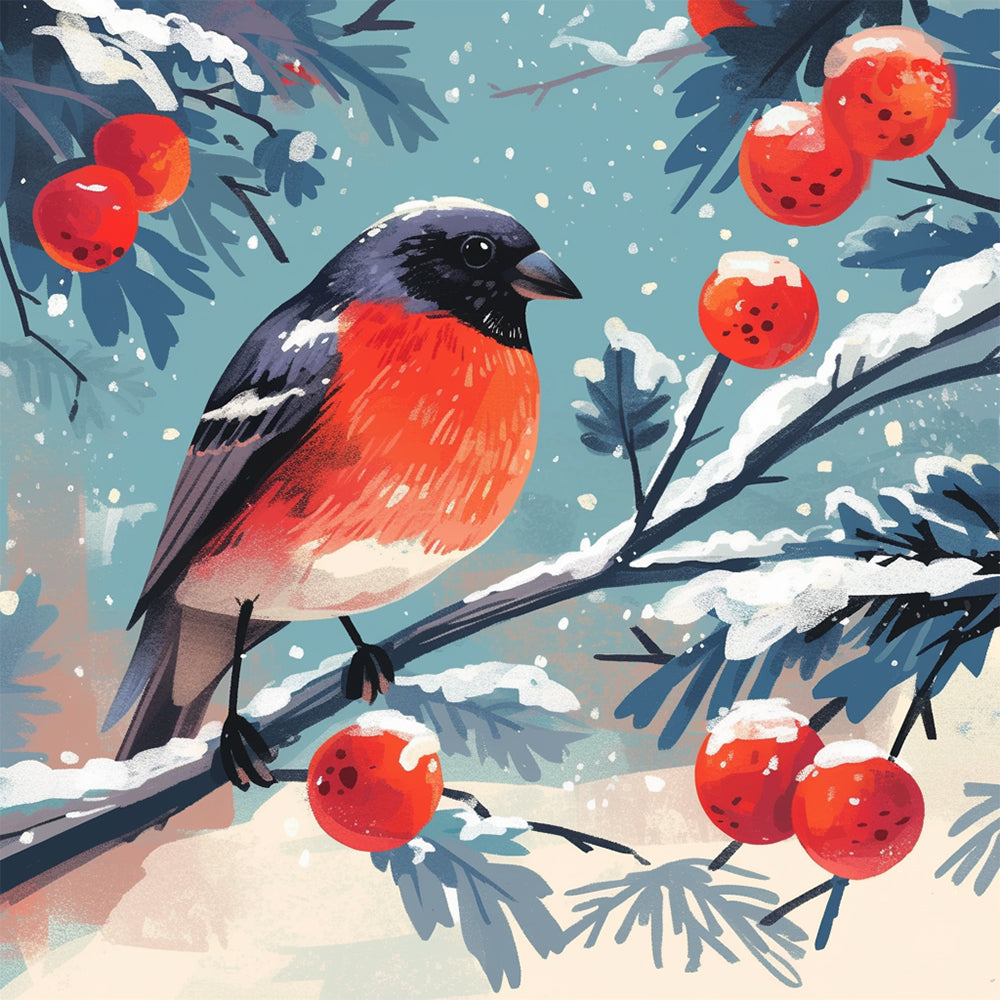Rood Fruit en Vogel in de Sneeuw Schilderen op Nummers