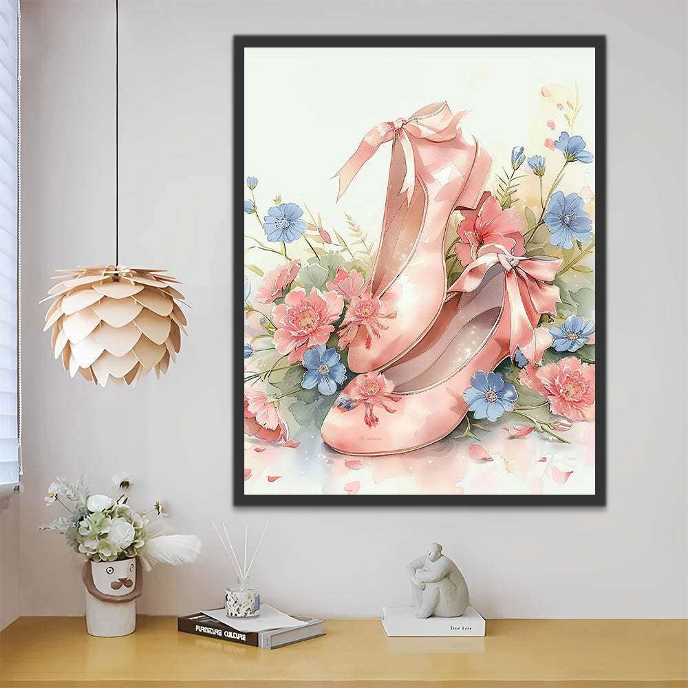 Roze Balletschoentjes en Bloemen Schilderen op Nummers